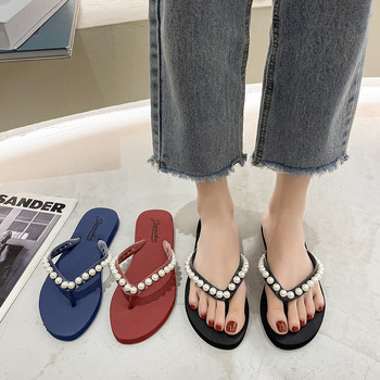 Летни дамски перлени чехли Нова мода Дамски дизайнерски джапанки Дамски плажни сандали Плажни обувки на открито Сандали
