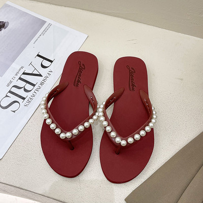 Suvised naiste pärlisussid Uus mood naiste disainitud plätud Naiste rannasandaalid Rannasandaalid, lamedad jalatsid