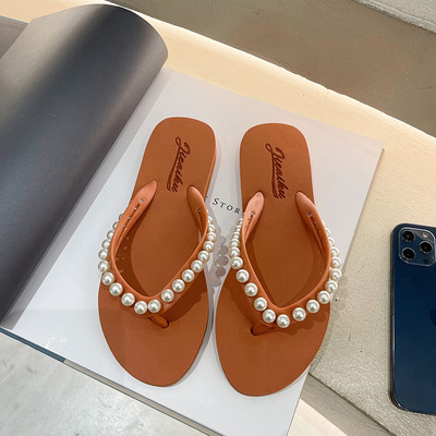 Suvised naiste pärlisussid Uus mood naiste disainitud plätud Naiste rannasandaalid Rannasandaalid, lamedad jalatsid
