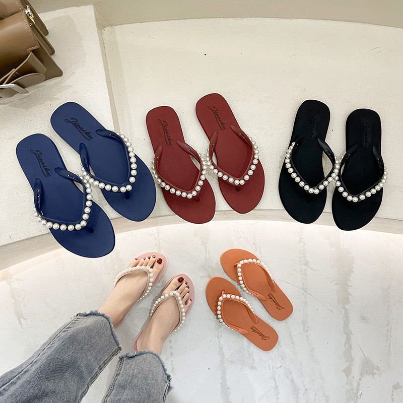 Suvised naiste pärlisussid Uus mood naiste disainitud plätud Naiste rannasandaalid Rannasandaalid, lamedad jalatsid