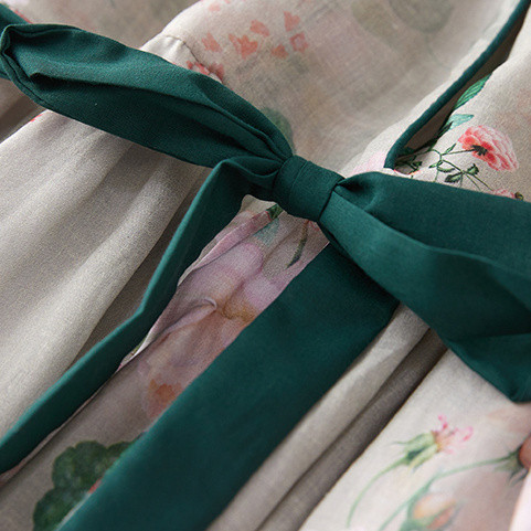 Sieviešu 2024. gada vasaras modes retro kleita ar ziediem ar īsām piedurknēm Sieviešu kokvilnas lina, brīva Vestidos sieviešu kleita ar garu V veida kakla izgriezumu C99