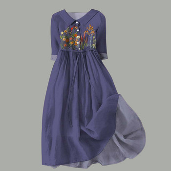 Дамска бохемска рокля с флорални щампи с ревер с половин ръкав и връзки, едноредова рокля с една линия, дамска елегантна широка миди рокля