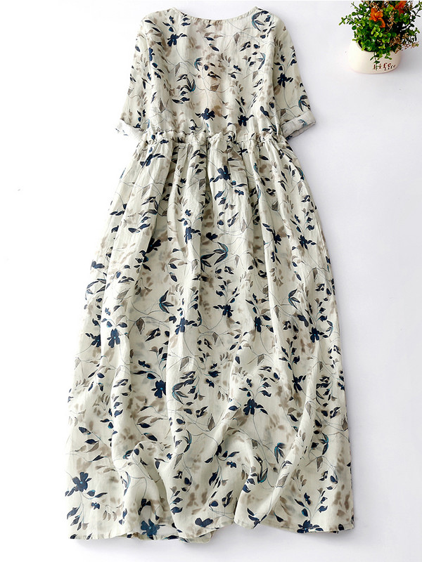 Νέο καλοκαιρινό sundress 2024 με κοντό μανίκι με λαιμόκοψη Γυναικεία φλοράλ μίντι φορέματα A-Line Vintage Beach Party Dress Vestidos