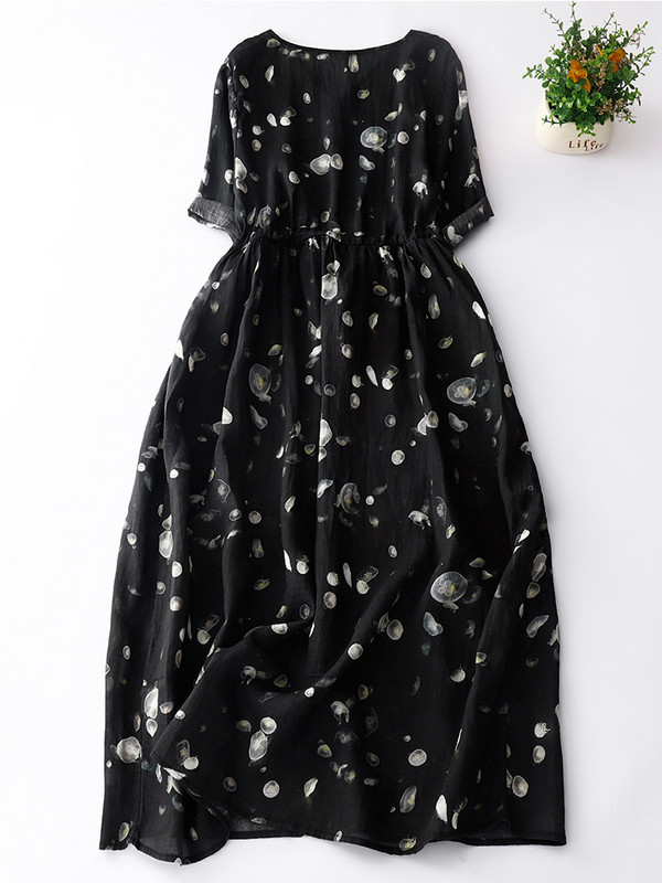 Νέο καλοκαιρινό sundress 2024 με κοντό μανίκι με λαιμόκοψη Γυναικεία φλοράλ μίντι φορέματα A-Line Vintage Beach Party Dress Vestidos