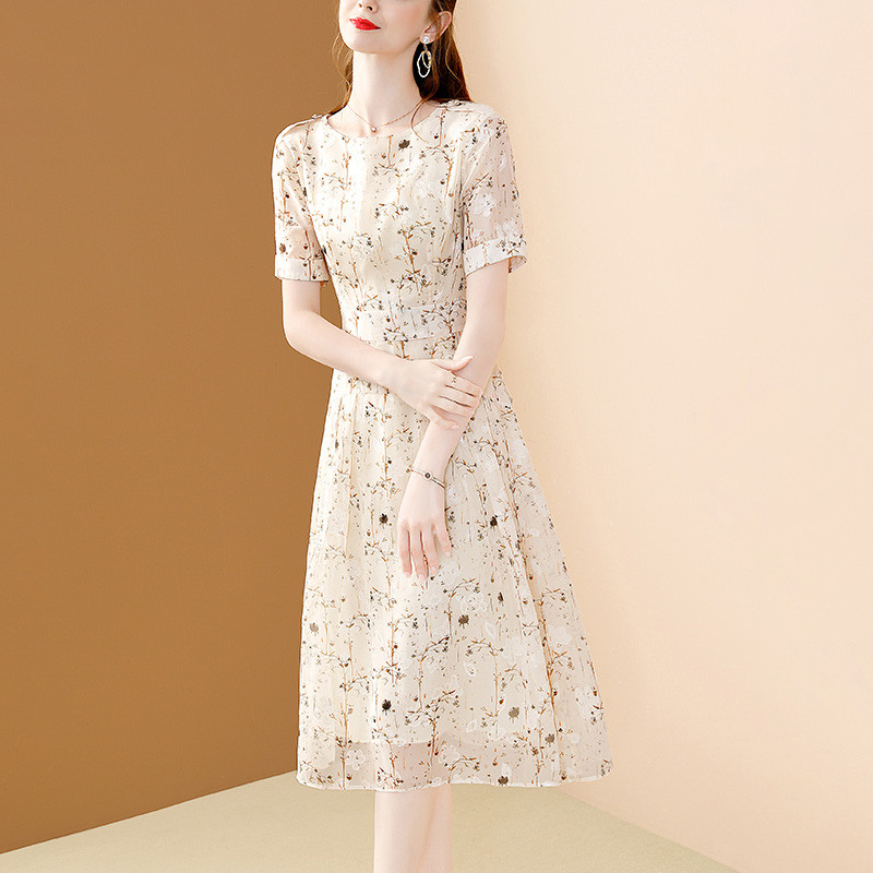 EVNISI naistele elegantne lilledega trükitud šifoonist kleit vabaaja aprikoosist kontori A-joonega kleidid šikk peoõhtu naistele 2024. aasta suvi