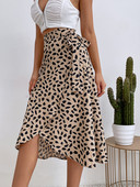 Benuynffy Boho Women Casual Print Tie Πλαϊνή φούστα Κομψή ψηλή μέση Γυναικεία καλοκαιρινές ασύμμετρες φούστες σε γραμμή Α με μήκος μέχρι το γόνατο