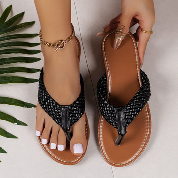 Чехли Дамски 2024 Лято Нова мода Тъкани джапанки с плосък ток Плажни леки удобни чехли Дамски Zapatos Mujer