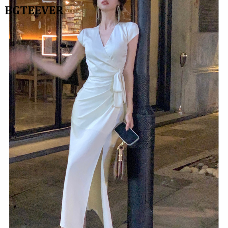 BGTEEVER Καλοκαιρινή μόδα Γυναικεία φλοράλ φόρεμα με λαιμόκοψη V με λαιμόκοψη μίντι φόρεμα Κομψό λεπτό γυναικείο κορδόνι αμάνικο πακέτο Φόρεμα με σχιστό γοφό