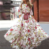 Vintage cvjetni print elegantne party haljine za žene 2023. proljeće ljeto moda odmor velika ljuljačka plaža maxi haljina Vestidos
