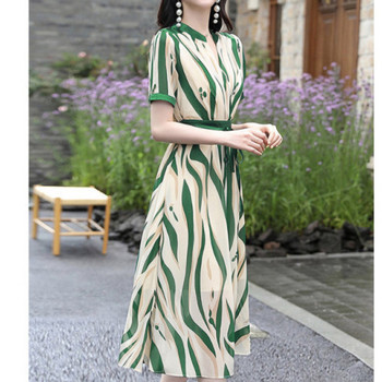 Елегантни модни ежедневни раирани рокли с колан с принт Лято Есен 2023 г. Свободна туника с V-образно деколте с къс ръкав Дамско облекло