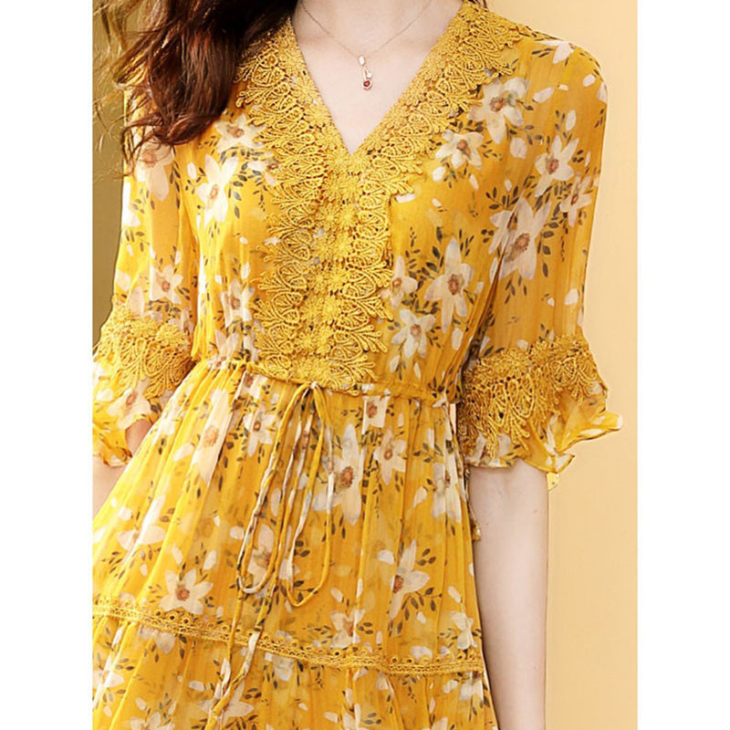 Euroopa jaama imitatsiooniga siidikleit 2024 kevad-suvine uus V-kaelusega Rich Lady imitatsioon mooruspuu siidist midiseelik