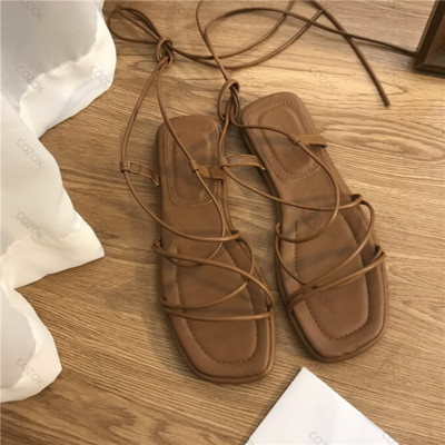 Sandale femei vara nou 2024 la modă pe plajă sexy plată casual cu cravată încrucișată cu vârf deschis pantofi cu bandă îngustă în stil zână Sandale Roma negre