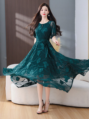 Дамски дрехи Вечерни ежедневни рокли за лято 2024 Ново синьо дълго облекло Макси шифонена абитуриентска рокля Корейска мода Елегантно зелено