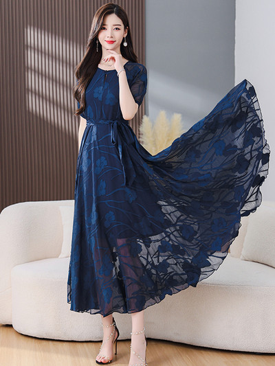 Γυναικεία ρούχα βραδινά, casual φορέματα για το καλοκαίρι 2024 Νέο μπλε μακρύ φόρεμα χορού Maxi Chiffon Κορεατική μόδα Κομψό πράσινο