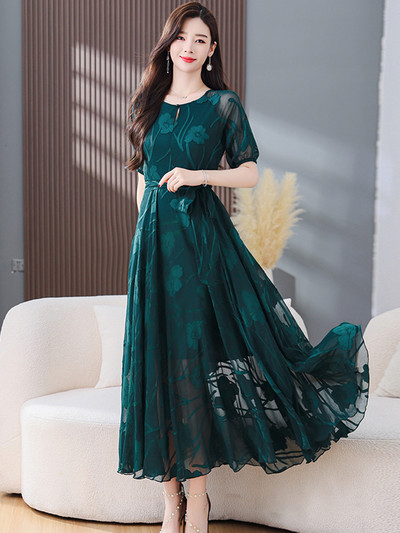 Γυναικεία ρούχα βραδινά, casual φορέματα για το καλοκαίρι 2024 Νέο μπλε μακρύ φόρεμα χορού Maxi Chiffon Κορεατική μόδα Κομψό πράσινο