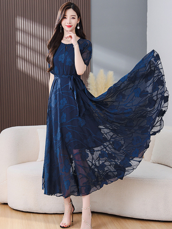 Γυναικεία ρούχα βραδινά, casual φορέματα για το καλοκαίρι 2024 Νέο μπλε μακρύ φόρεμα χορού Maxi Chiffon Κορεατική μόδα Κομψό πράσινο