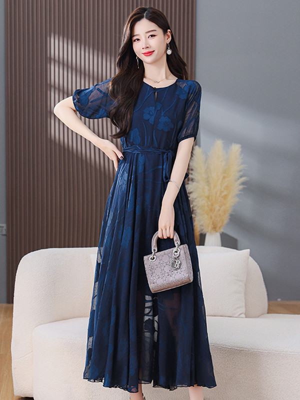 Γυναικεία ρούχα βραδινά, casual φορέματα για το καλοκαίρι 2024 Νέο μπλε μακρύ φόρεμα χορού Maxi Chiffon Κορεατική μόδα Κομψό πράσινο