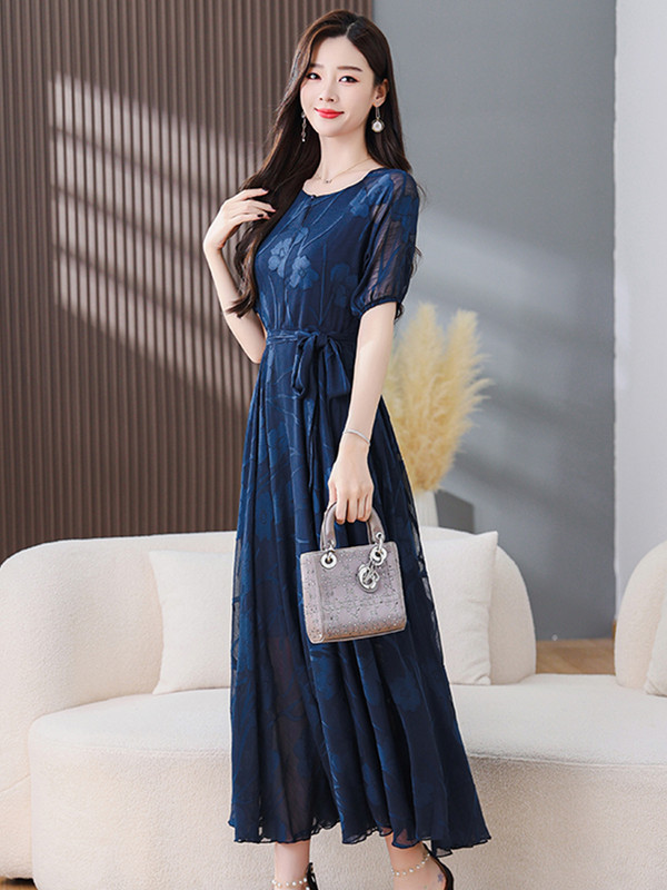 Γυναικεία ρούχα βραδινά, casual φορέματα για το καλοκαίρι 2024 Νέο μπλε μακρύ φόρεμα χορού Maxi Chiffon Κορεατική μόδα Κομψό πράσινο