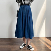 Ženska traper suknja visokog struka Novi dolazak proljeće 2024. Jednobojne osnove jednobojnog korejskog stila Ženske elegantne duge suknje A-kroja W1708