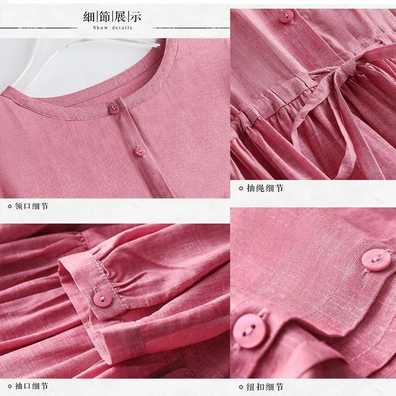 Suvine uus šikk ühevärviline puuvillane kleit naiste elegantne mood Vestidos De Fiesta pikkade varrukatega rüü Femme O kaelusega naisteriided