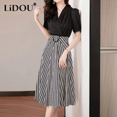 2022 de vară stil coreean elegant modă carouri mozaic talie rochii midi Office Lady cu mânecă scurtă temperament rochie Rochii