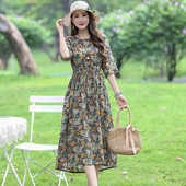 2024-es új érkezési nyomat Virágos vékony, könnyű puha pamutkeverék Prairie Chic vintage nyári ruha Divatos női alkalmi midi ruha