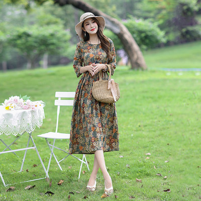 2024-es új érkezési nyomat Virágos vékony, könnyű puha pamutkeverék Prairie Chic vintage nyári ruha Divatos női alkalmi midi ruha
