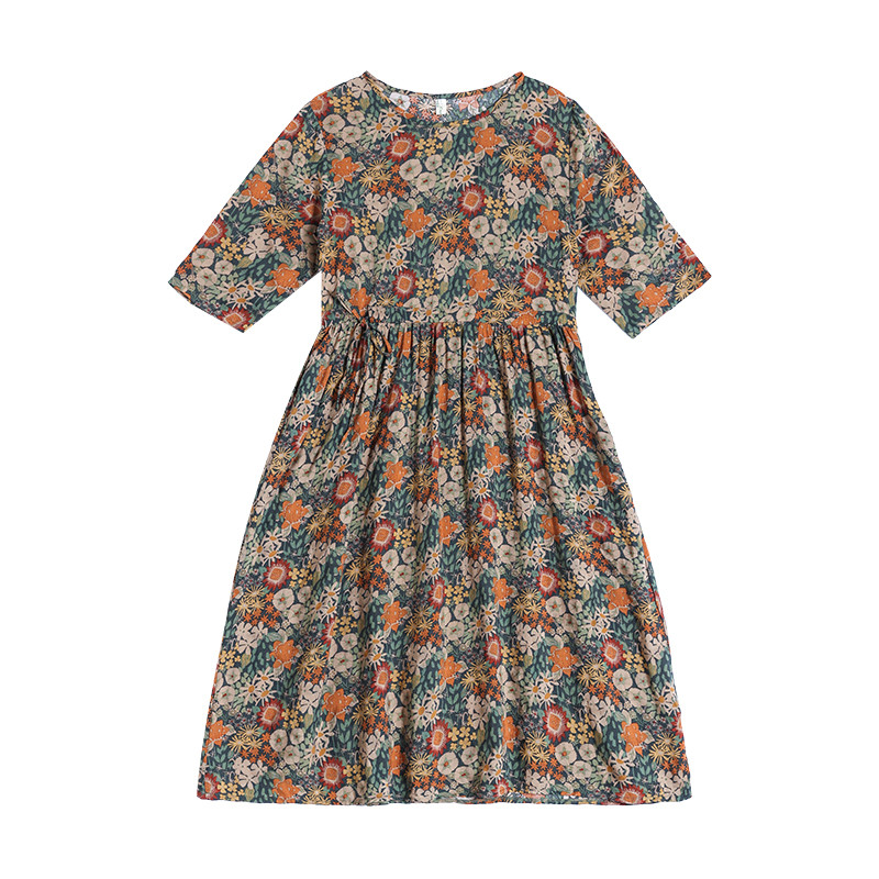 2024-es új érkezési nyomat Virágos vékony, könnyű puha pamutkeverék Prairie Chic vintage nyári ruha Divatos női alkalmi midi ruha