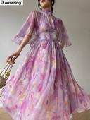 Κομψά στάμπτα λεπτά μίντι φορέματα για γυναίκες εξώπλατα φόρεμα Princess Party Runway Summer Chic Lace Up Robe Γυναικεία Ρούχα