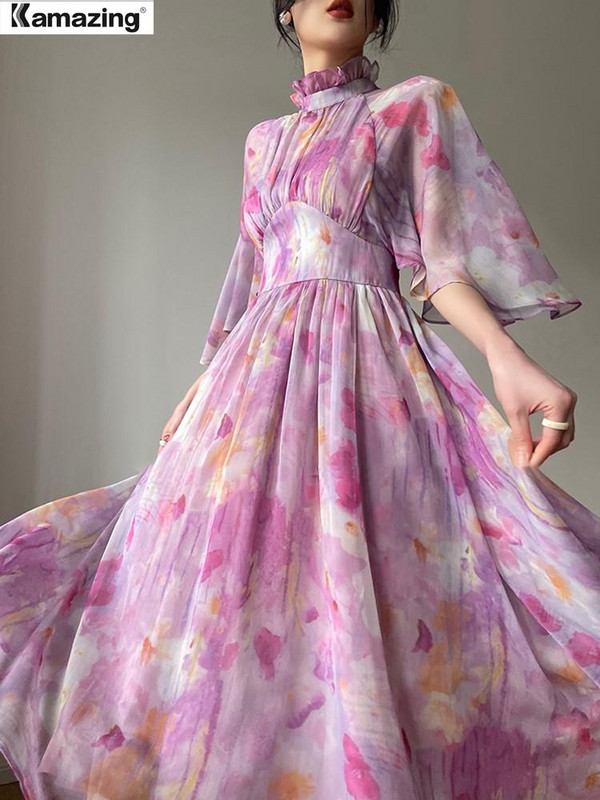 Κομψά στάμπτα λεπτά μίντι φορέματα για γυναίκες εξώπλατα φόρεμα Princess Party Runway Summer Chic Lace Up Robe Γυναικεία Ρούχα