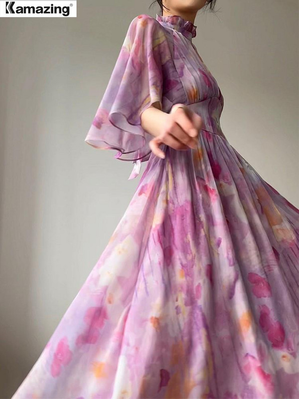 Κομψά στάμπτα λεπτά μίντι φορέματα για γυναίκες εξώπλατα φόρεμα Princess Party Runway Summer Chic Lace Up Robe Γυναικεία Ρούχα