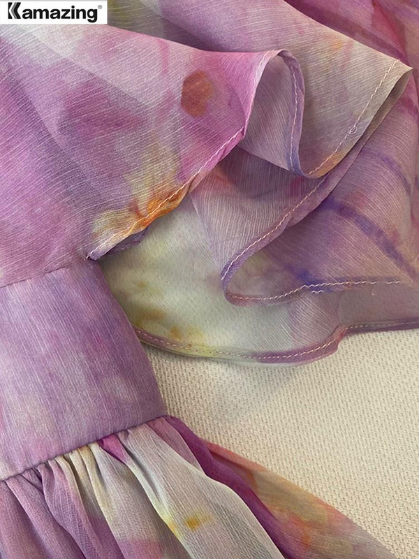 Κομψά στάμπτα λεπτά μίντι φορέματα για γυναίκες εξώπλατα φόρεμα Princess Party Runway Summer Chic Lace Up Robe Γυναικεία Ρούχα