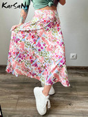 Σατέν καλοκαιρινές μίντι φούστες για γυναίκες 2024 Pink A Line Elegant Flower Σατέν φούστα Απομίμηση Μεταξωτές Γυναικείες εμπριμέ Floral φούστα καλοκαίρι