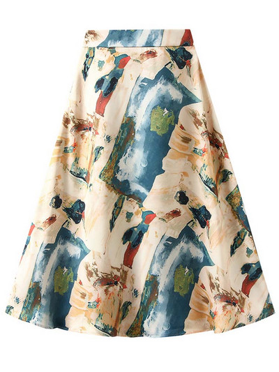 Σατέν καλοκαιρινές μίντι φούστες για γυναίκες 2024 Pink A Line Elegant Flower Σατέν φούστα Απομίμηση Μεταξωτές Γυναικείες εμπριμέ Floral φούστα καλοκαίρι