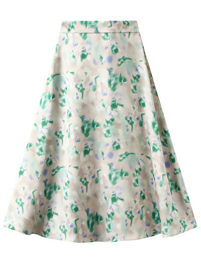 Σατέν καλοκαιρινές μίντι φούστες για γυναίκες 2024 Pink A Line Elegant Flower Σατέν φούστα Απομίμηση Μεταξωτές Γυναικείες εμπριμέ Floral φούστα καλοκαίρι