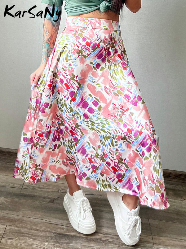 Σατέν καλοκαιρινές μίντι φούστες για γυναίκες 2024 Pink A Line Elegant Flower Σατέν φούστα Απομίμηση Μεταξωτές Γυναικείες εμπριμέ Floral φούστα καλοκαίρι