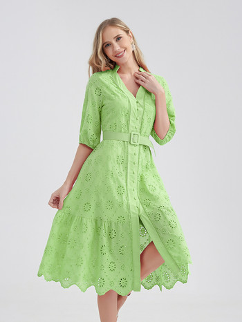 Marwin Cotton Hollow Out Summer Dress Women Holiday Perppy Ежедневни мини рокли с V-образно деколте с волани A-line Frills Vestido