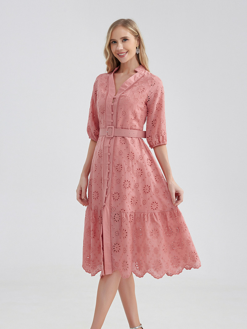 Marwin pamučna izdubljena ljetna haljina Ženske praznične perppy ležerne haljine visokog struka s volanima, mini haljine s V-izrezom Vestido