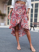 Benuynffy Fusta înfășurată laterală cu cravată tip cachetelerie pentru femeie cu talie înaltă de vacanță Boho cu volane fuste lungi înalte joase vara 2024