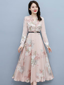 Ανοιξιάτικο φθινόπωρο γυναικείο μακρυμάνικο φόρεμα 2022 Casual Maxi Satin Chic Κομψό πάρτι Floral Bodycon Fashion Vintage βραδινά φορέματα