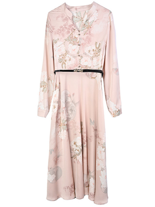 Ανοιξιάτικο φθινόπωρο γυναικείο μακρυμάνικο φόρεμα 2022 Casual Maxi Satin Chic Κομψό πάρτι Floral Bodycon Fashion Vintage βραδινά φορέματα