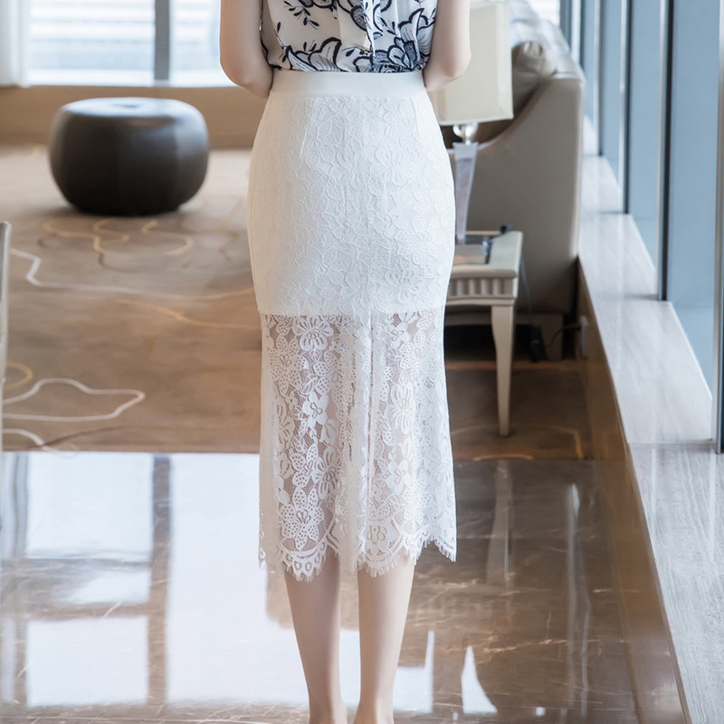 Fuste din dantelă albă, cu două straturi, sexy, cu două straturi, fuste înfășurate cu talie înaltă, femei, ocazional, pentru petrecere, pantaloni formali pentru dama de birou