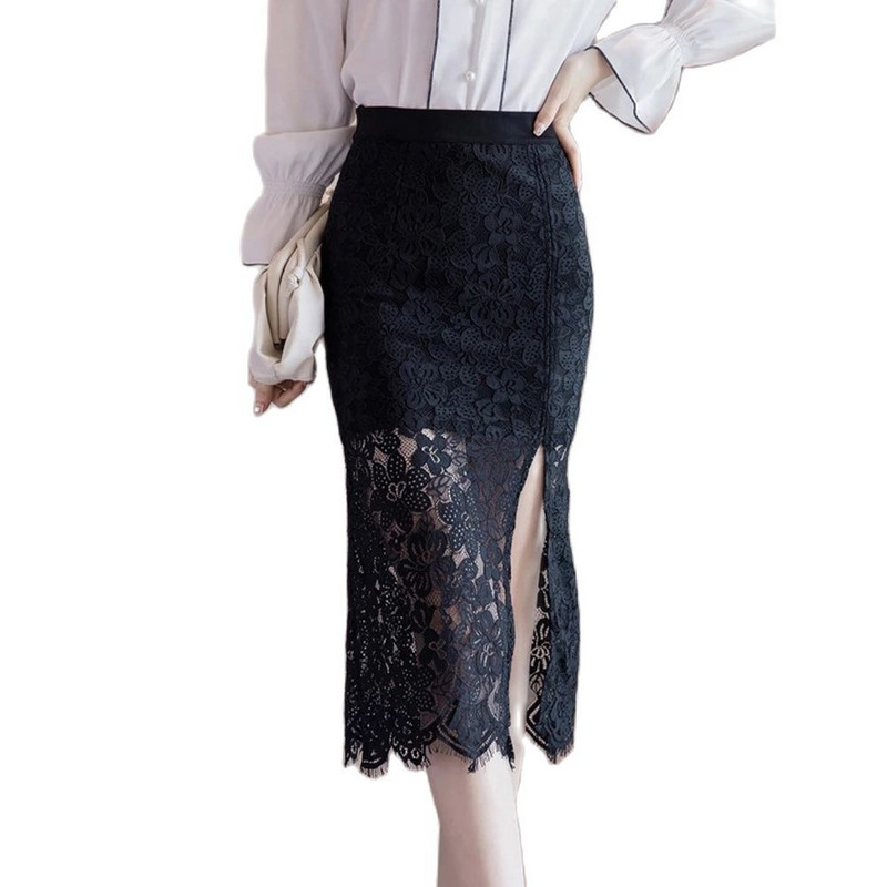 Fuste din dantelă albă, cu două straturi, sexy, cu două straturi, fuste înfășurate cu talie înaltă, femei, ocazional, pentru petrecere, pantaloni formali pentru dama de birou