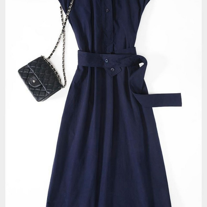 Vară, noua modă elegantă, cu gât polo, cu talie încâlcită, rochii în linie A, pentru doamnă, cu mânecă scurtă, temperament, rochie simplă, rochii