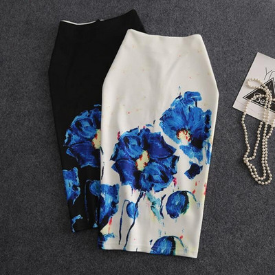 Imprimat elegant, cu talie înaltă, slim fit, cu fantă, lungime mijlocie, până la genunchi, fustă elastică, versatilă, pentru femei, cu imprimeu de flori, fuste în linie A.