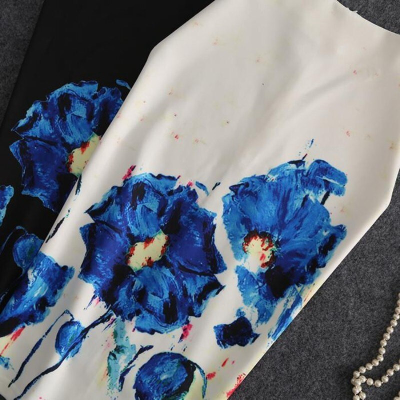 Imprimat elegant, cu talie înaltă, slim fit, cu fantă, lungime mijlocie, până la genunchi, fustă elastică, versatilă, pentru femei, cu imprimeu de flori, fuste în linie A.