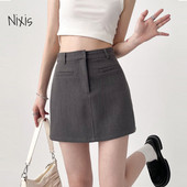 Fuste cu costum gri pentru femei, vara, pantaloni scurți sexy cu talie înaltă, mini-fustă, vintage, birou, îmbrăcăminte în stil coreean pentru femei, Y2k Streetwear