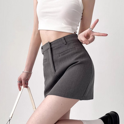 Fuste cu costum gri pentru femei, vara, pantaloni scurți sexy cu talie înaltă, mini-fustă, vintage, birou, îmbrăcăminte în stil coreean pentru femei, Y2k Streetwear