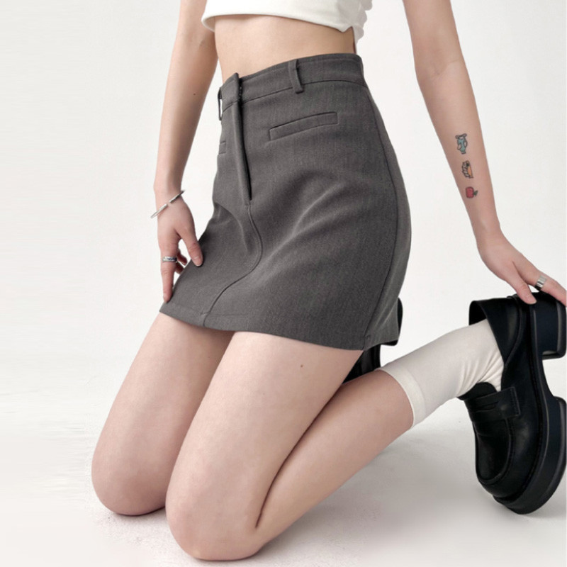 Fuste cu costum gri pentru femei, vara, pantaloni scurți sexy cu talie înaltă, mini-fustă, vintage, birou, îmbrăcăminte în stil coreean pentru femei, Y2k Streetwear