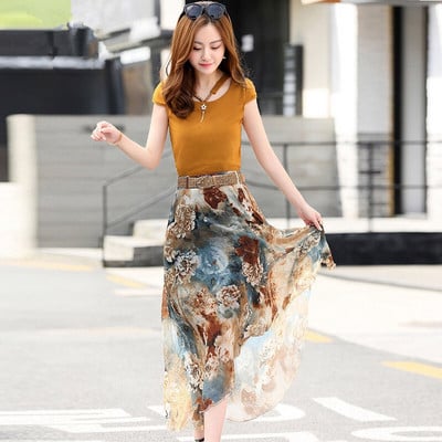 2023. aasta suvine uus naiste rõivakomplekt T-särk ja šifoonist seelik, kaheosaline ülikond, vabaajaline O-kaelusega lühikeste varrukatega ülikond, ülisuur kvaliteetne